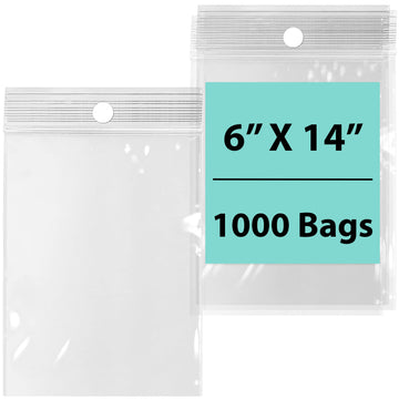LDPE 2 mil 6" X 14" Reclosable Poly Bags with Hang Hole 1000 Bags